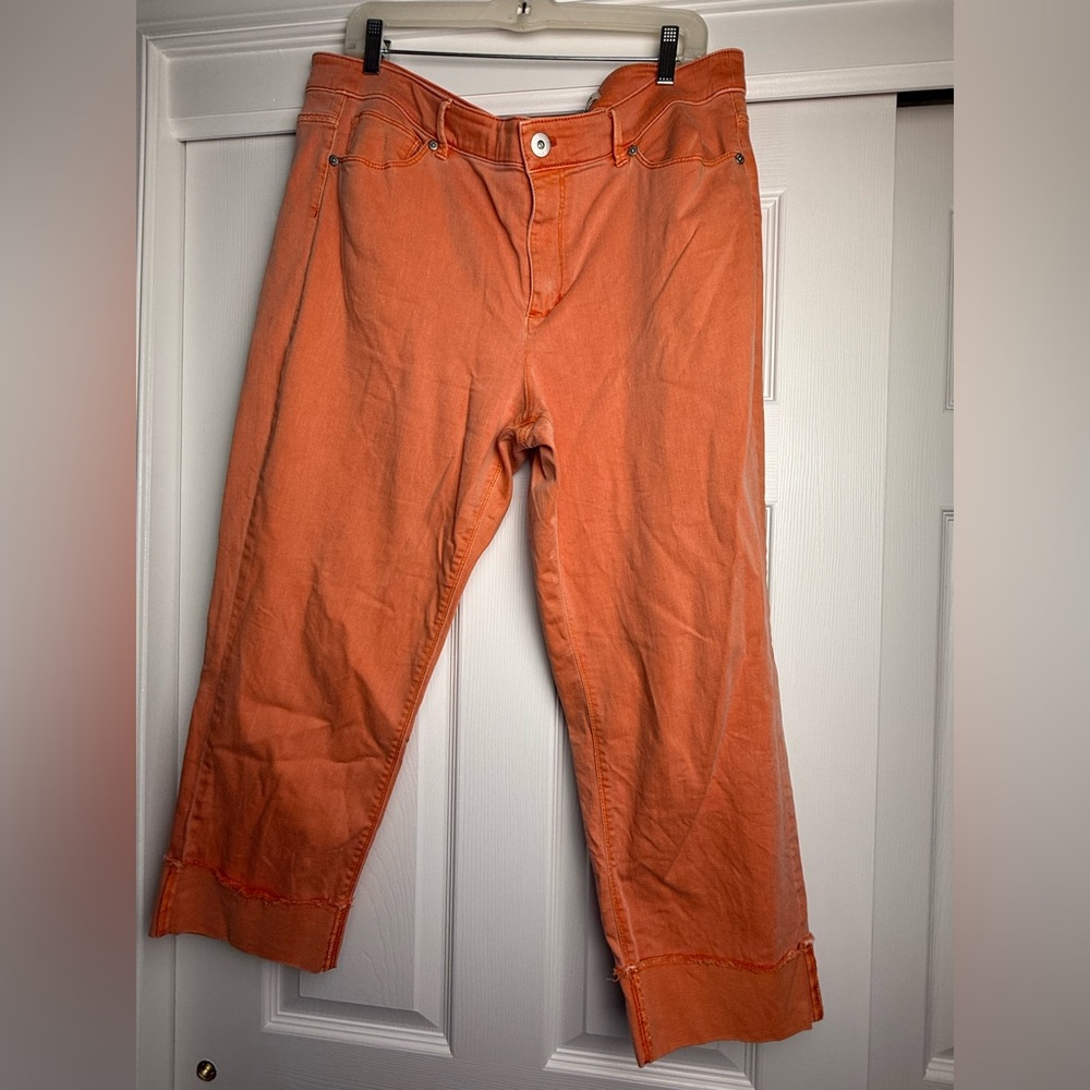 J.Jill Denim Orange Cropped Jeans Size 18 Authentic Fit Frayed Cuffed Hem
